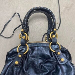 Genuine Leather Handbag with Gold Accents